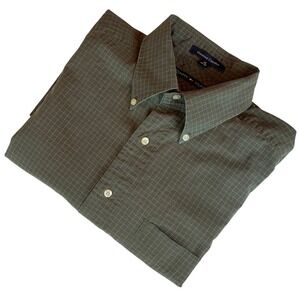Tommy Hilfiger Weekend Classics Mens 16 34-35 Green Windowpane Cotton Shirt